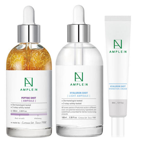 [AMPLE:N] Peptide Shot Ampoule 100ml + Hyaluron Shot Light Ampoule 100ml + Hyaluron Shot Moisture Cream 30ml Set (1 set)