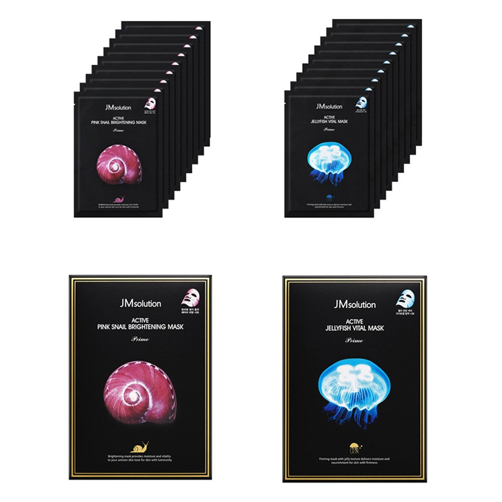 [JMSOLUTION] Active Pink Snail Brightening Mask 10p + Jellyfish Vital Mask 10p Set (20 sheets)
