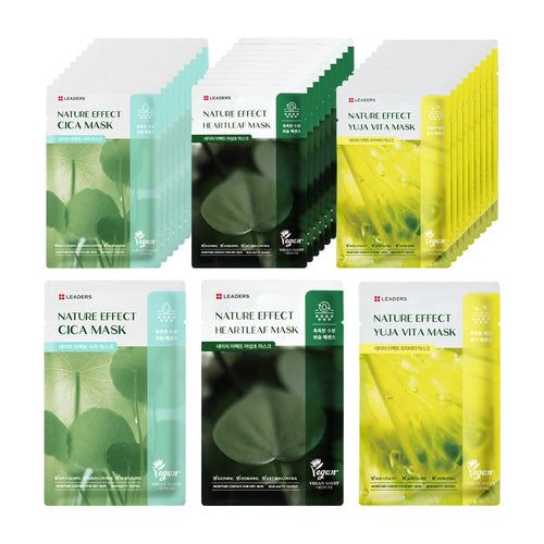 [LEADERS] Nature Effect Mask 3-Type Set (Cica, Houttuynia Cordata, Yuja Vita) (30 sheets)