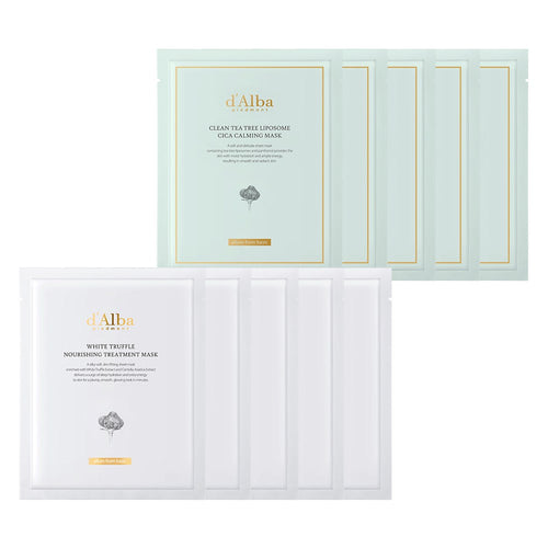 [D'ALBA] White Truffle Nourishing Treatment Mask 5p + Clean Tea Tree Liposome Cica Calming Mask 5p Set (1 set)